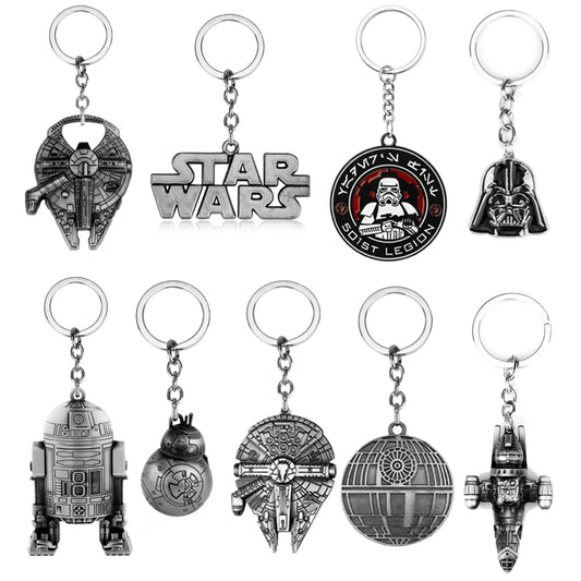 1pcs Star Wars Spaceship R2-D2 Keychain The Mandalorian Movie Character Cartoon Animation Pendant Metal Accessories