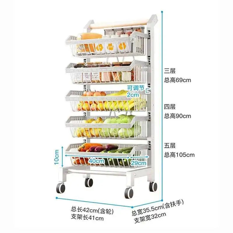 Light Luxury Metal Kitchen Trolleys Creative Storage Cart Modern Home Furniture Floor Multi-layer Fruit Vegetable Snacks Shelf