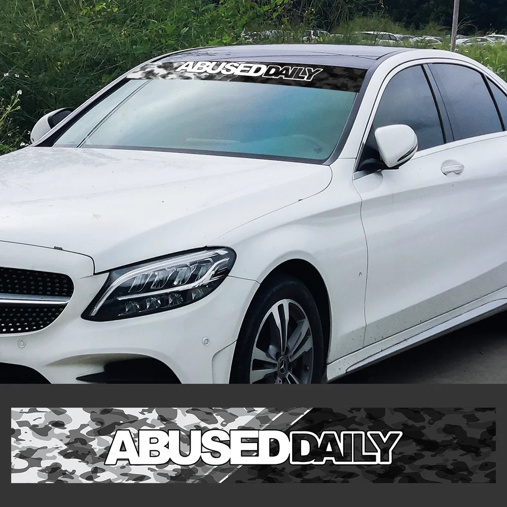 Abuse Daily Car Front and Rear Windshield Stickers Waterproof Sunscreen Windscreen Banner Decal Window Sticker Accessories
