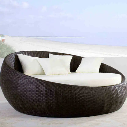 HYS outdoor rattan large round bed garden courtyard balcony bed recliner leisure creative lazy rattan chair sofa bed furniture
