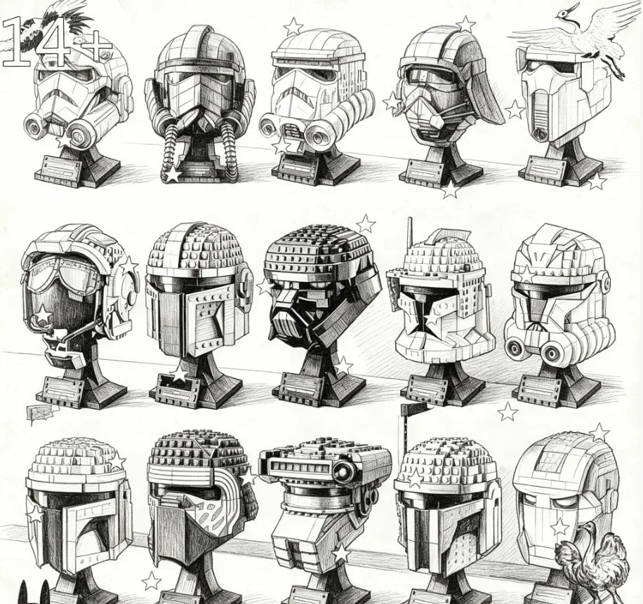 The Cheapest 724 pcs fighter pilot helmet collection-grade building block model toy, birthday decoration gift