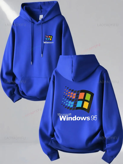 Windows 95 Graphic Vintage for Tech Enthusiasts Casual Streetwear Outfit Print Soft Material Pullover Pattern  Hoodie Unisex Top