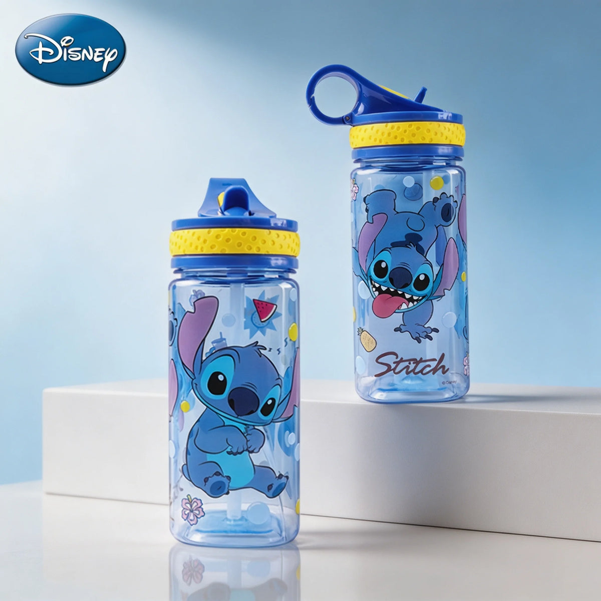 Disney Stitch Portable Water Cup Reusable Travel Tumbler Cute Cartoon Drinking Cup Leakproof Lightweight Drinkware School Gift