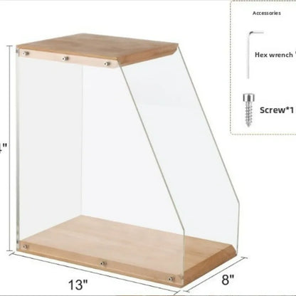 Wooden Record Rack Tabletop Ornament Transparent Vinyl Record Display Rack Tape Book Storage Box Solid Wood Storage Rack