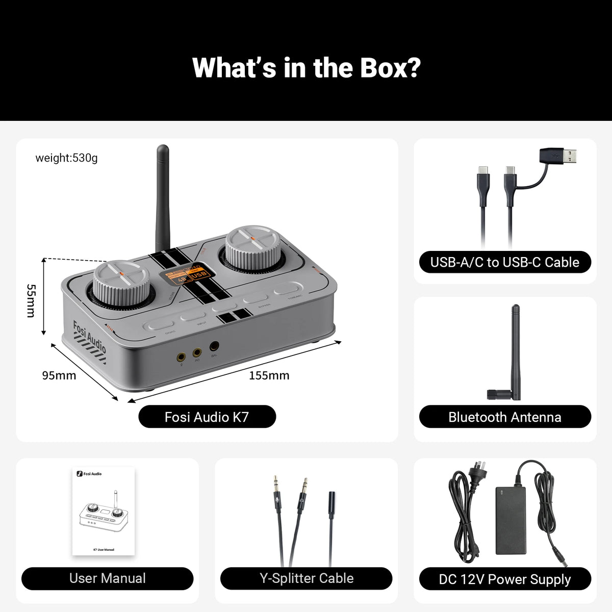 Fosi Audio K7 Bluetooth Gaming Headphone Amplifier Planar Headphone HiFi DAC AMP Mic Input USB Gaming DAC for PS5 PC Switch