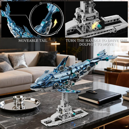 [888pcs] mechanical dolphin building block model, 14+, collector-grade desktop ornament