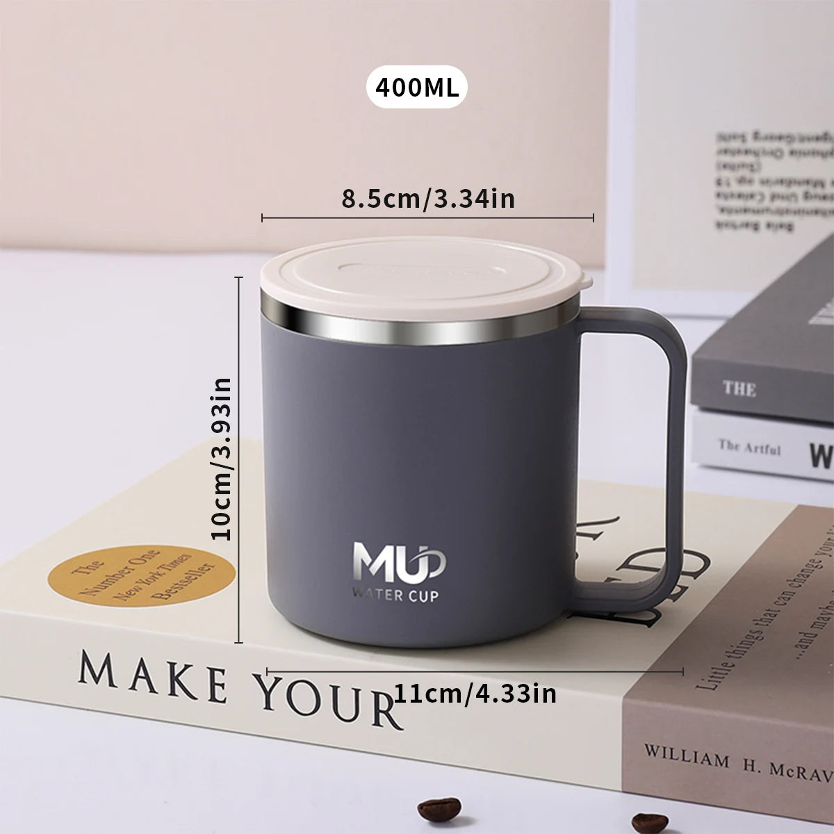 400ML Insulated Coffee Mug With Lid 304 Stainless Steel Double Wall Water Cup Sealed Milk Coffee Cup Student Adult Drinkware