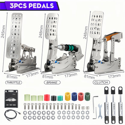 SimRuito Sim Racing LoadCell Pedals 3mm Stainless Steel Racing Simulator Cockpit Pedals for PC Game Gear Pedal for Wheel