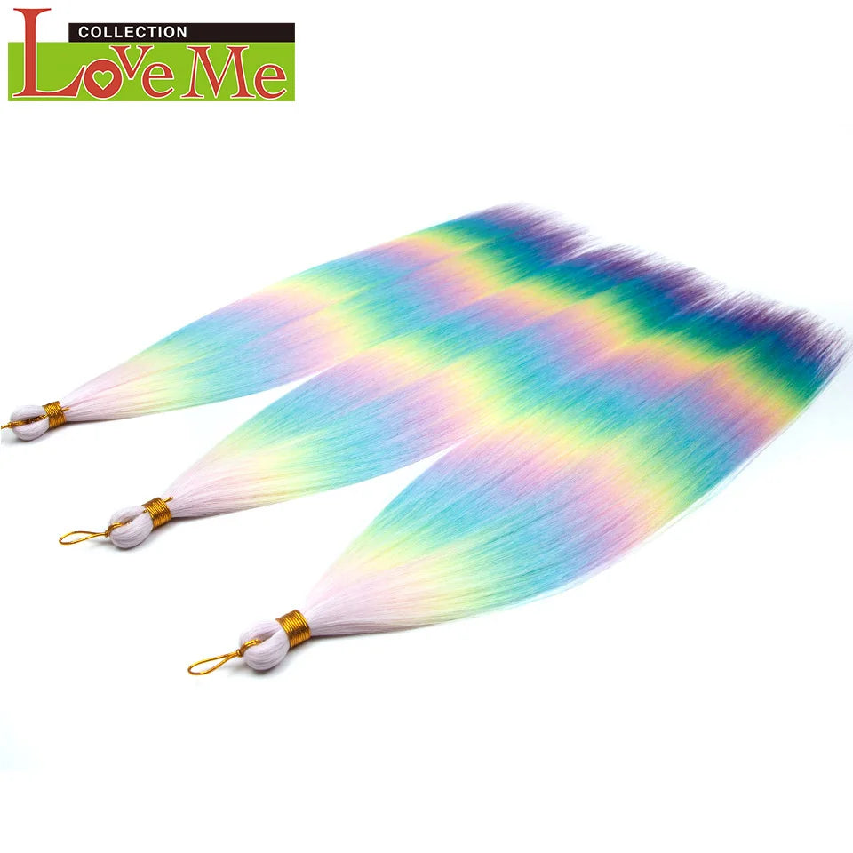 LOVE ME 28 inches 300g/3pcs Straight Hair Bundles Crochet Hair Synthetic Braiding Hair Ombre Rainbow Braids Hair Extensions