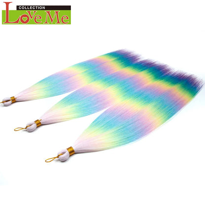 LOVE ME 28 inches 300g/3pcs Straight Hair Bundles Crochet Hair Synthetic Braiding Hair Ombre Rainbow Braids Hair Extensions