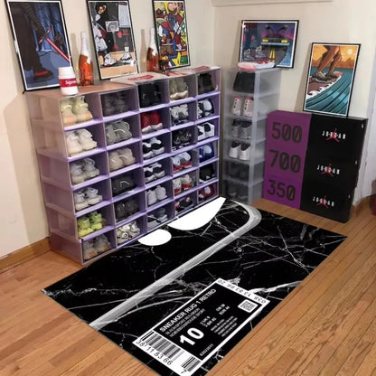 VIKAMA Trendy Shoe Box Print Living Room Rug, Street-Style Non-Slip Washable Floor Mat, Home Decor for Gaming Rooms and Bedrooms