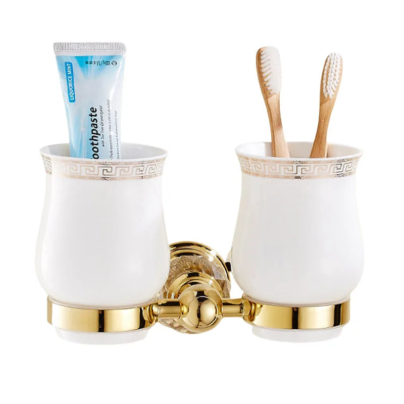 Luxury Gold Polished Brass Bathroom Accessories Set - Wall-Mounted Crystal Bath Hardware Collection