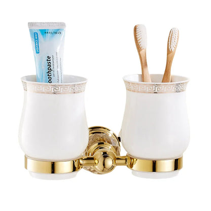Luxury Gold Polished Brass Bathroom Accessories Set - Wall-Mounted Crystal Bath Hardware Collection