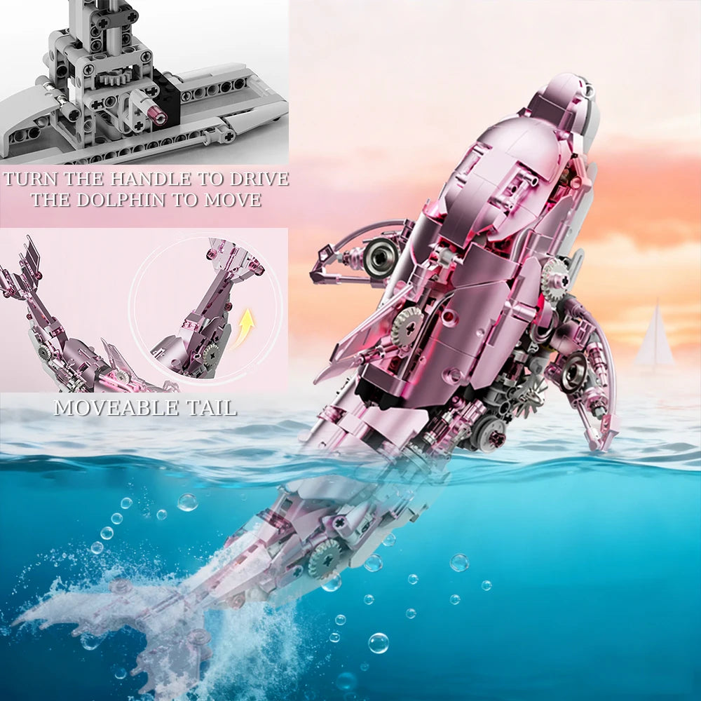 [888pcs] mechanical dolphin building block model, 14+, collector-grade desktop ornament