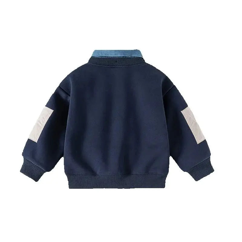 1-8Y Autumn Winter Boys Sweatshirt Fleece Lined Kid's Fake Two-Piece Child's Clothing Korean Style Cotton Kids Pullover Top