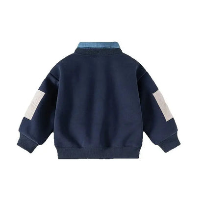 1-8Y Autumn Winter Boys Sweatshirt Fleece Lined Kid's Fake Two-Piece Child's Clothing Korean Style Cotton Kids Pullover Top