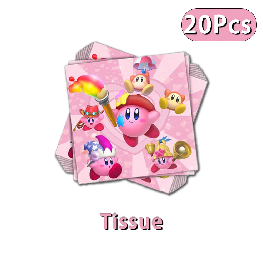 Hot kawaii Star Kirby Birthday Party cutlery plate Disposable Banner Cake Topper Hanging Flag Kirby‌ Balloon Birthday Decoration
