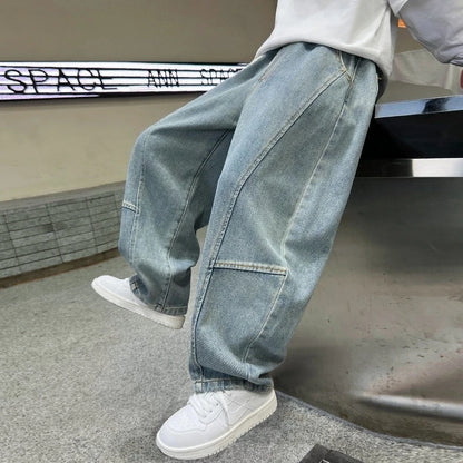 4-12Years Boys Jeans New Wide Straight Leg Denim Pant Children Spring Autumn Big Kids Handsome Cotton Sports Pants