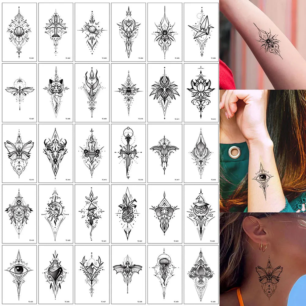 30 Sheets Small Fake Tattoos for Men Women Waterproof Spider Skull Snake Animal Temporary Tattoos for Hand Arm Body Decor