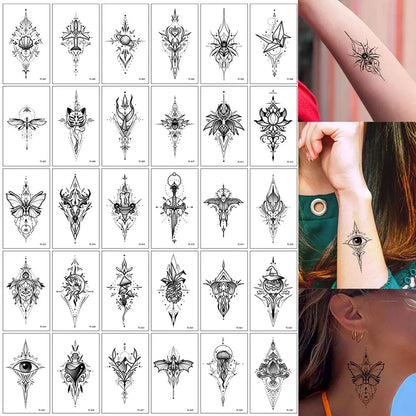 30 Sheets Small Fake Tattoos for Men Women Waterproof Spider Skull Snake Animal Temporary Tattoos for Hand Arm Body Decor