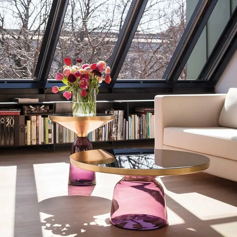 Modern Light Luxury Glass Coffee Table Creative Living Room Balcony Colorful High-end Table on The New Nordic High-end