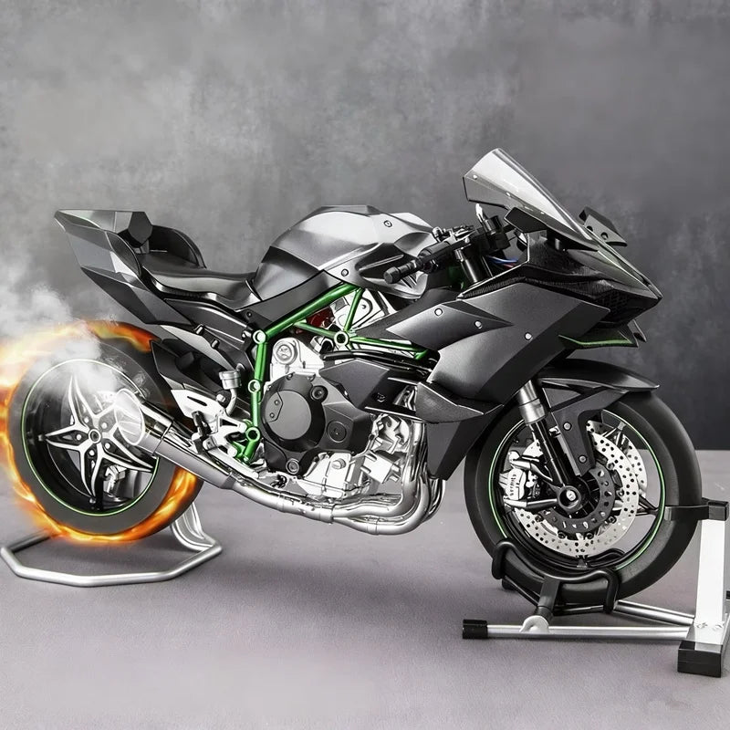 Key Start 1:9 H2 H2R Alloy Sports Motorcycle Model Diecast Track Racing Motorcycle Model With Spray Sound and Light Kid Toy Gift