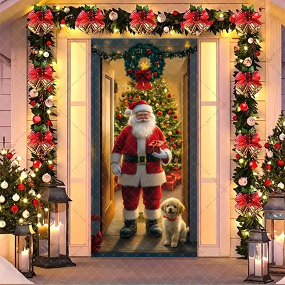 Christmas Humorous Santa Claus And Elk Door Banner Party Decorations Indoor Outdoor Veranda Door Cover Supplies Festive Gifts