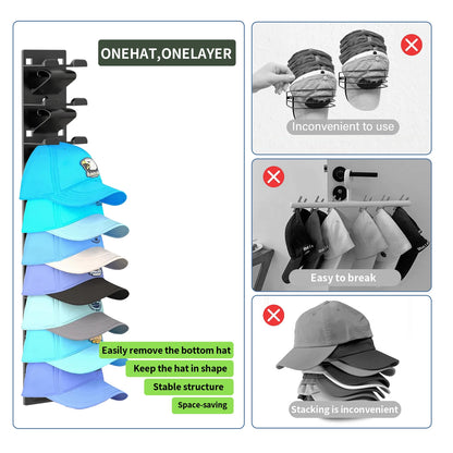 Hat Organizer for Baseball Caps 2Pack, Hat Rack for Wall with Strong Adhesive Hold up to 20 Hats, Hat Hanger Holder Display