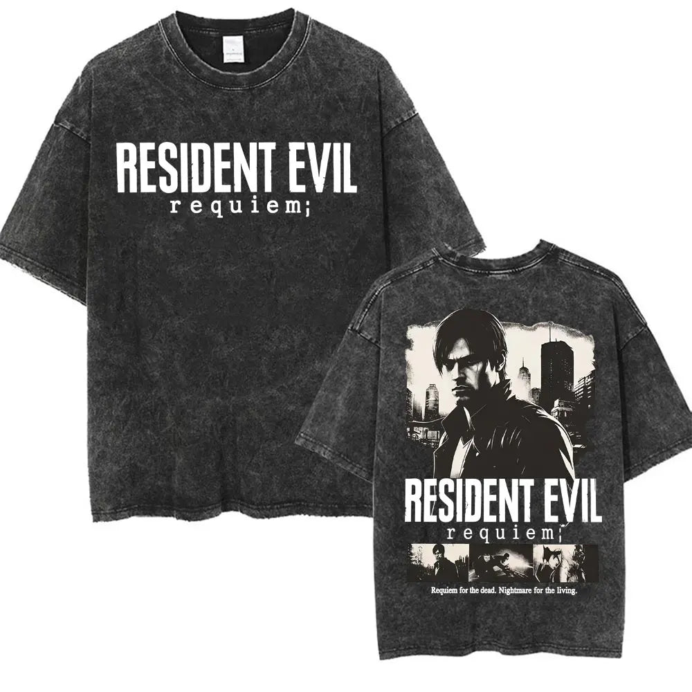 Limited Resident Evil Requiemm Anime T Shirt Men's Clothing Gothic Vintage Washed T Shirts Summer Tops O-Neck T-shirt Streetwear