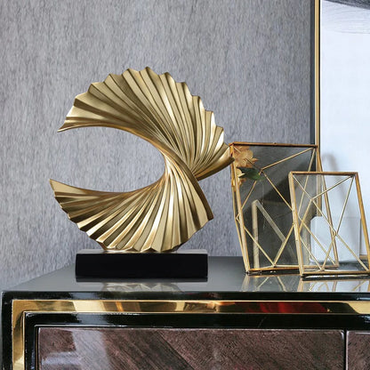 Modern Abstract Sculpture Art Deco Decor, Gold Ocean Wave Sculpture Large Home Decor Accents, Gold Statue for Men Office House M