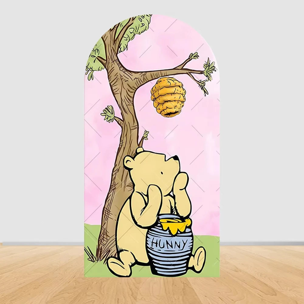 Winnie the Pooh Themed Arched Backdrop Cover Children's Birthday Party Supplies Baby Shower Arrangement Double Sided Printing