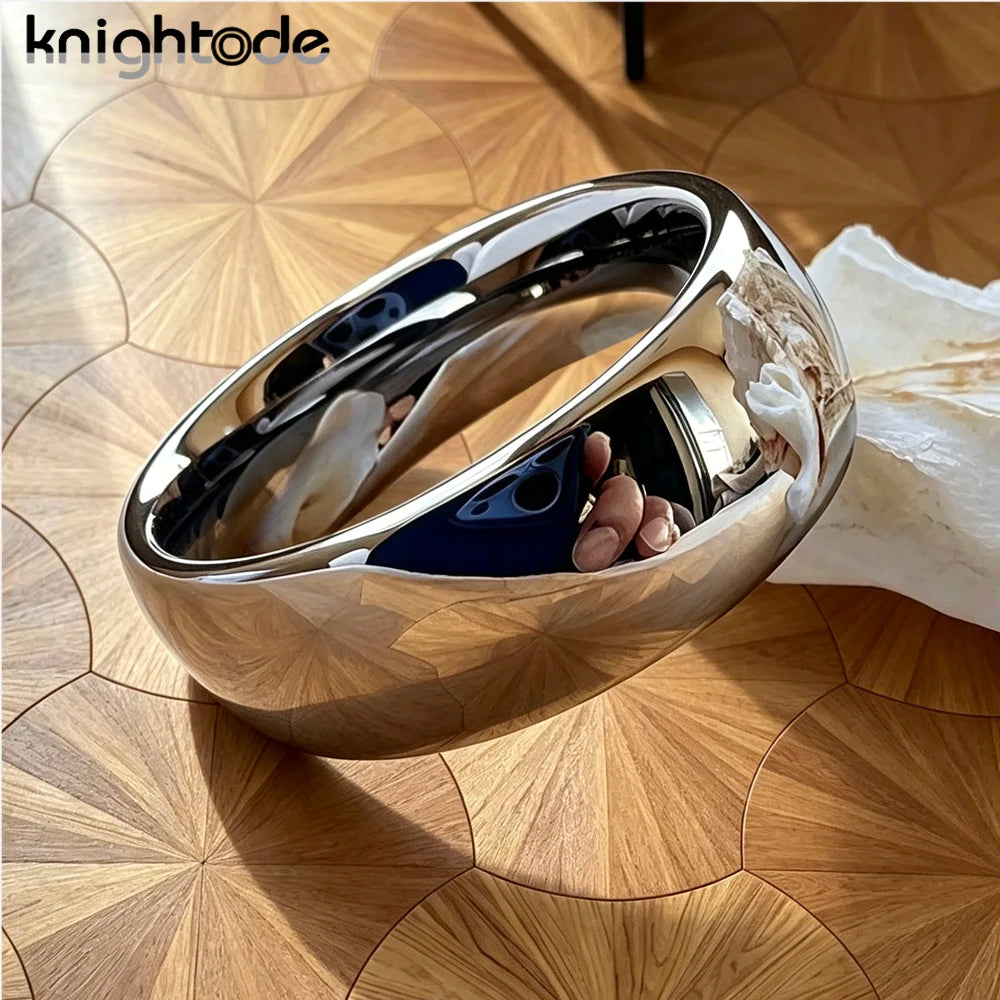 White Gold Color Tungsten Carbide Ring Simple Wedding Band Men Women Engagement Anniversary Gift Dome Polished Comfort Fit