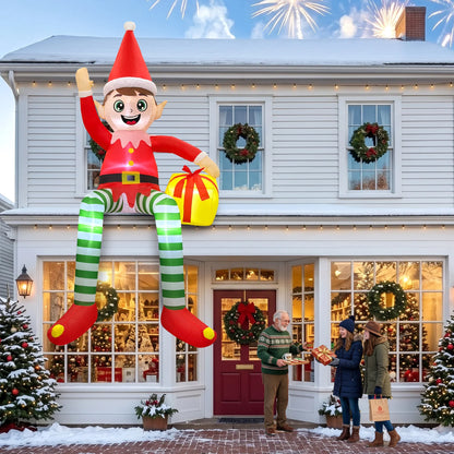 10FT Inflatable Christmas Decorations Red Sitting Elf Outdoor Yard Decorations Christmas Festival Inflatable Ornaments
