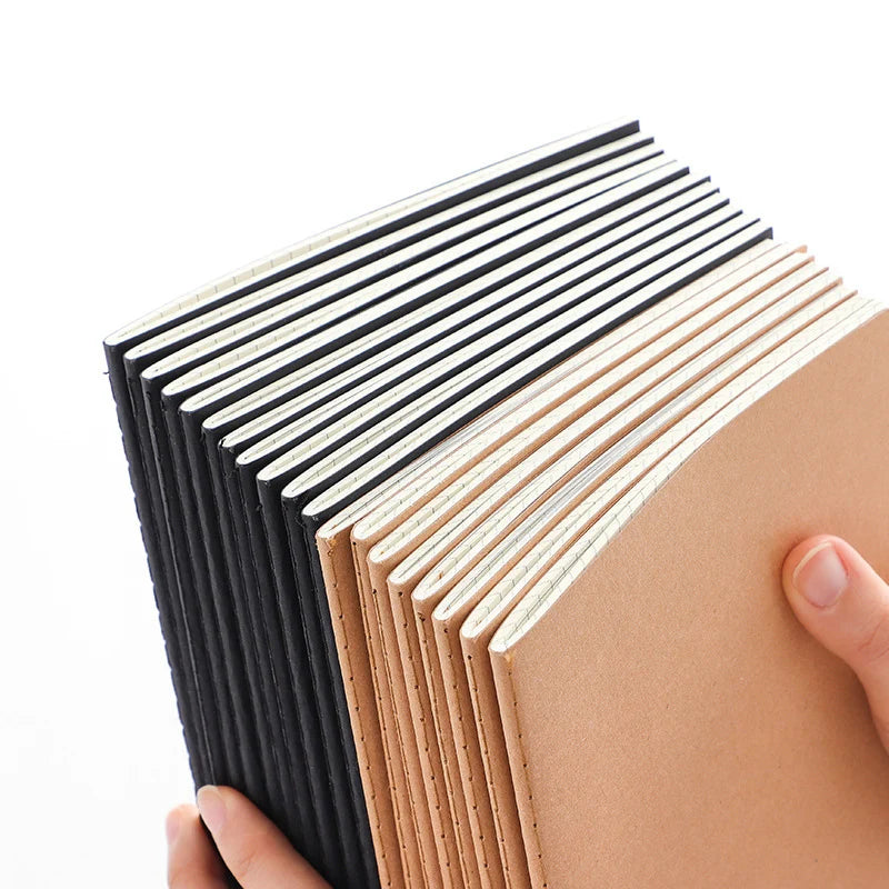 6 pcs A4 Kraft Paper Notebook,36 Sheets 72 Pages/Book Horizontal Line Blank Grid Inner Page Student Learning Testbook QP-66
