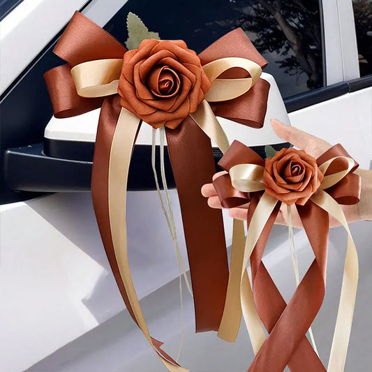 1 piece of pom-pom flower rearview mirror decoration, wedding car flower, multi-color single-head rearview mirror car flower, wedding scene decoration ribbon bow for stair railings