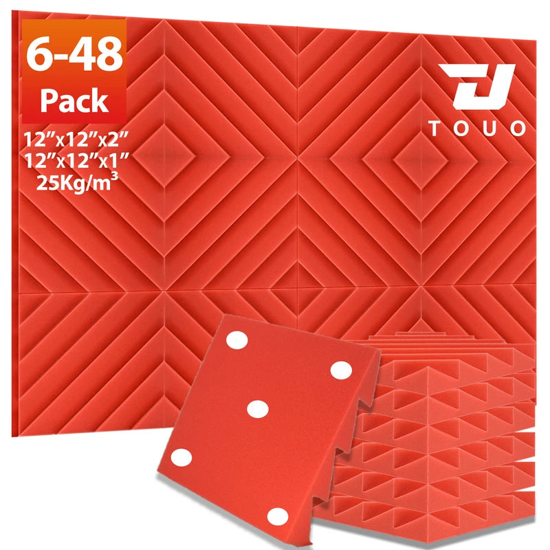 TOUO Acoustic Foam 6-48 Pcs Offices Acoustic Treatment Diamond Groove Foams Panels High-Density Sound Absorbing Material