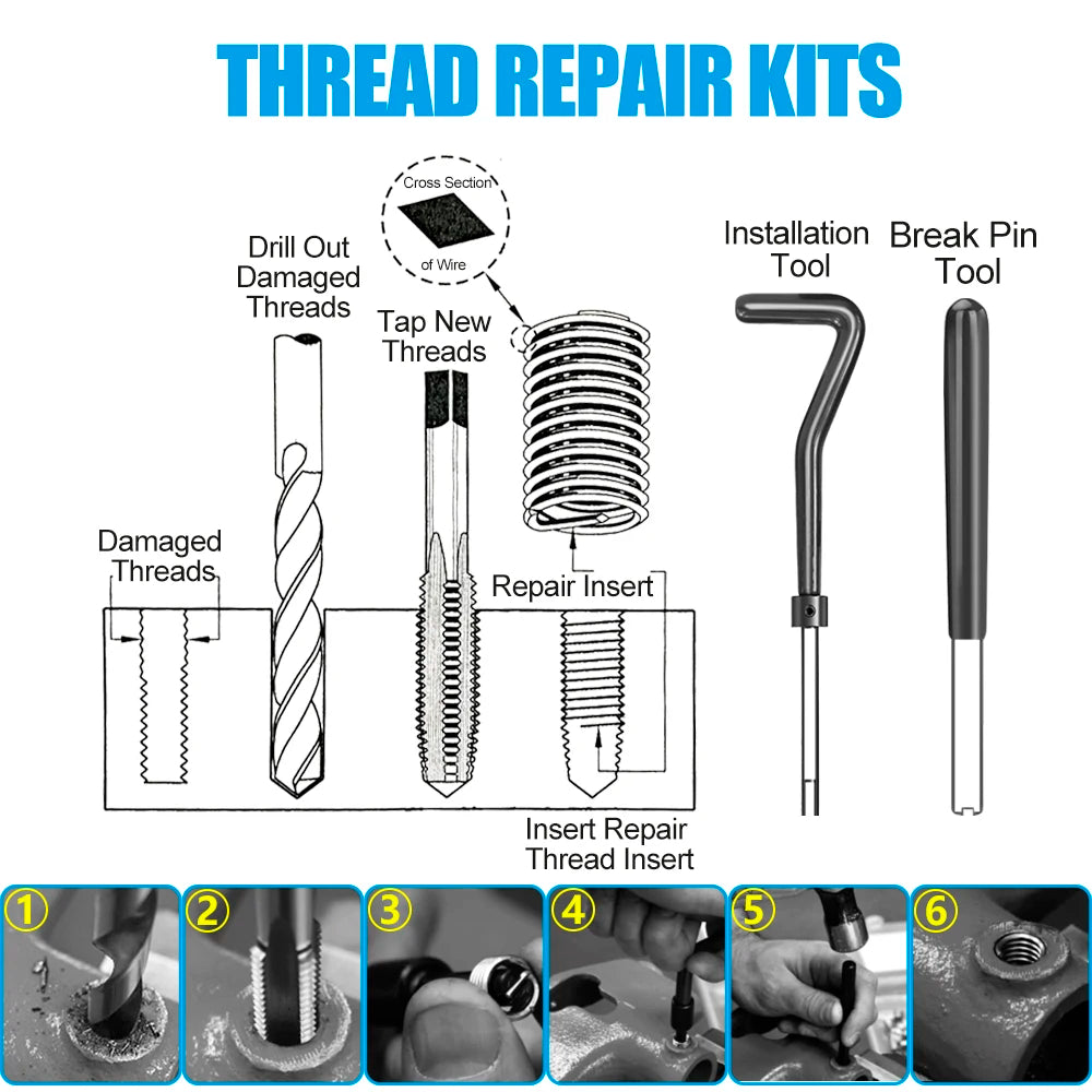 XCAN Thread Repair Kit M3 M4 M5 M6 M8 M10 M12 M14  Screw Thread Inserts For Restoring Damaged Threads Repair Tools Drill Bit