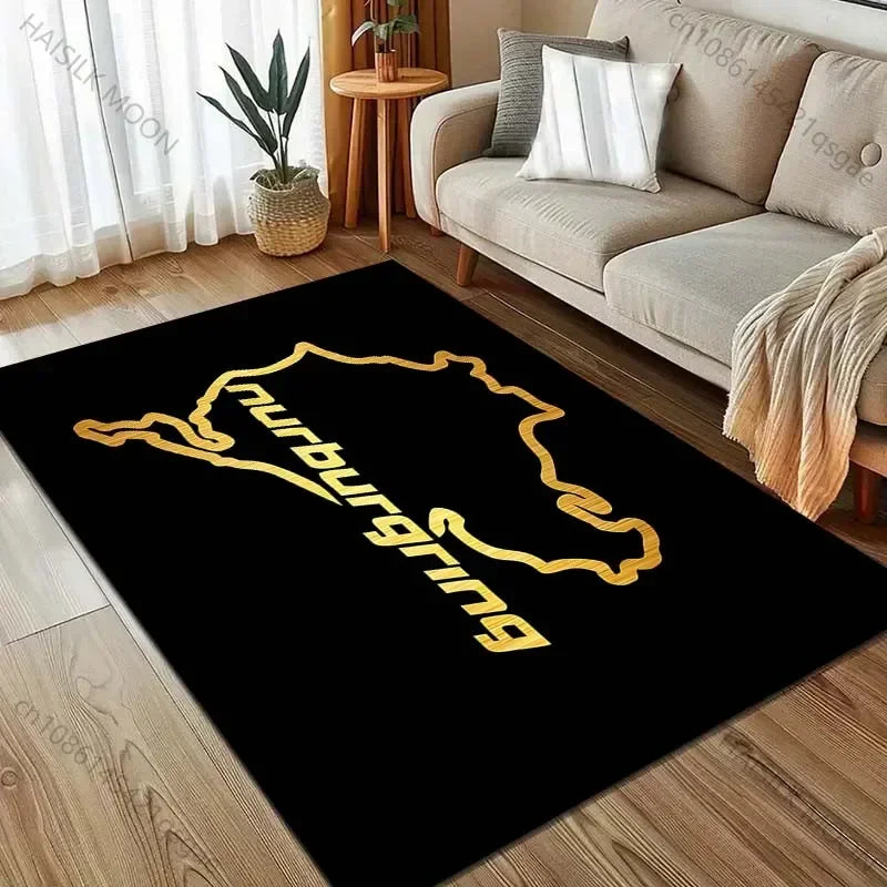 Race Track Inspired Area Rug – F1 Style Circuit Carpet for Living Room & Bedroom, Non-Slip Washable Large Floor Mat