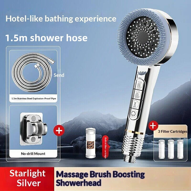 4Modes Pressure Boost Shower Head Multifunction Adjustable Large Water Shower Nozzle Massage Bathroom Accessory