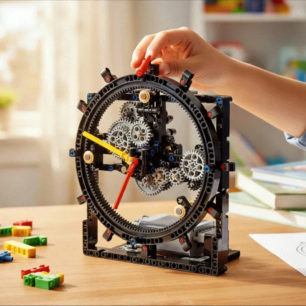MOC electric mechanical clock building blocks, gears, construction machinery, model assembly, mainspring pendulum,