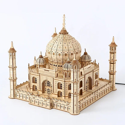 3D Wooden Puzzle House Royal Castle Taj Mahal With Light Assembly Toy For Kids Adult DIY Model Kits Desk Decoration for Gifts