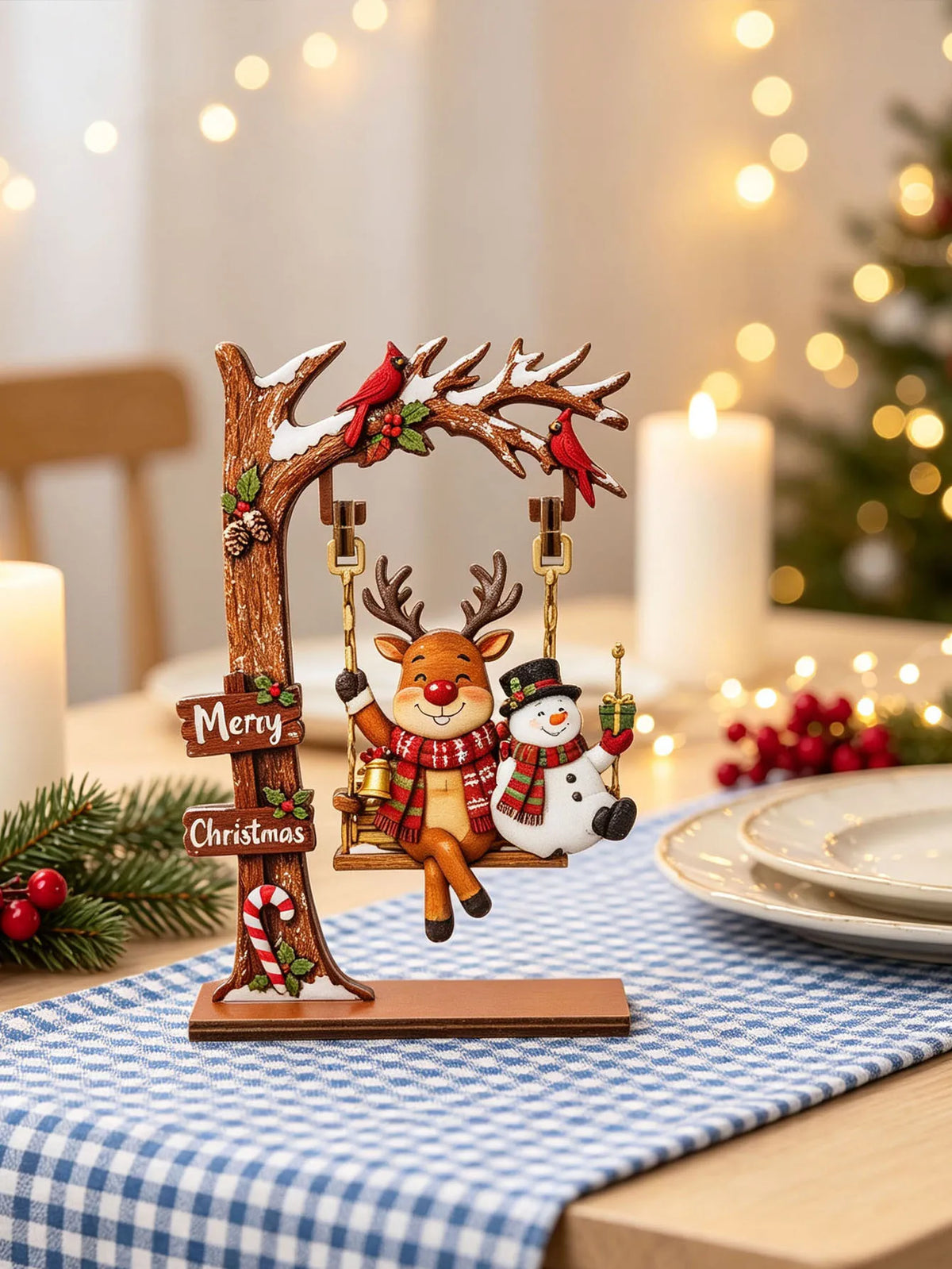 Wooden Christmas Decoration Ornaments, Fun Swing-Themed Christmas Crafts, Suitable for Tabletop Centerpieces, Holiday Party Decorations, Home Office Desktop Bookshelf Decorations