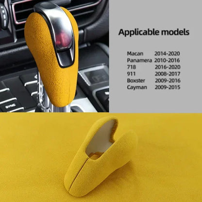 Car Gear Shift Knob Top Suede Wrap Trim Cover for Porsche Macan 95B Panamera 970 718 911 Interior Sticker Accessories