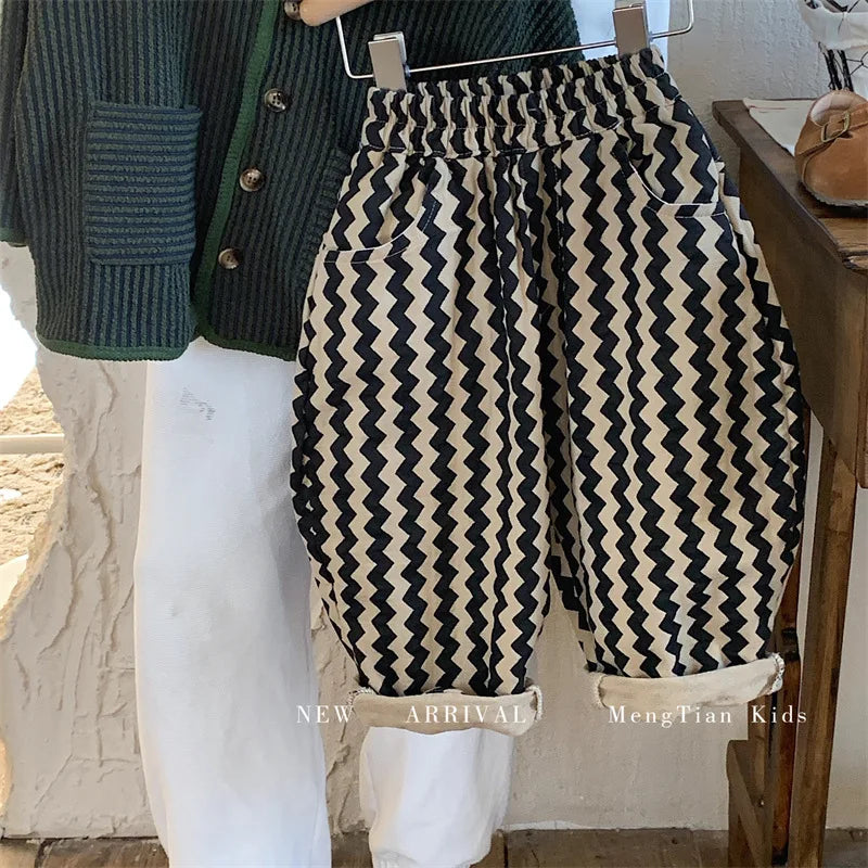 Children Clothing Kids Pants 2023 Spring and Autumn New Fashionable Korean Style Striped Casual Simple Baby Boys Harem Pants