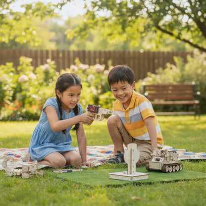 STEM DIY Wooden Target Shooting Game Kit Interactive Building Toys for Kids Educational Science Experiment Crafts Set