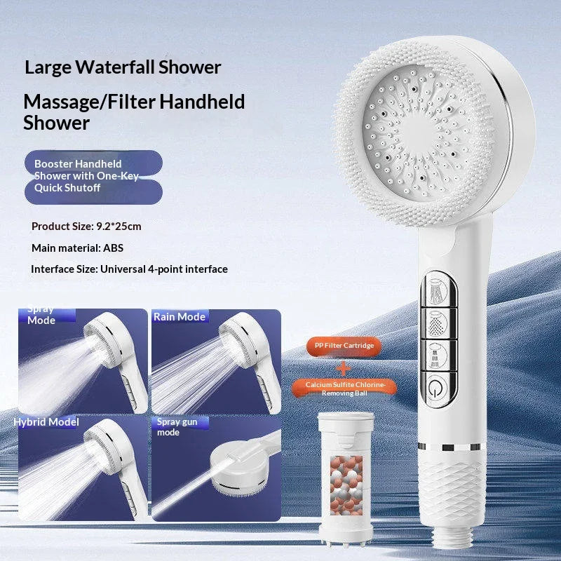 4Modes Pressure Boost Shower Head Multifunction Adjustable Large Water Shower Nozzle Massage Bathroom Accessory