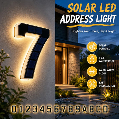 LED Solar House Number Light Waterproof Address Plate with Light Sensor for Home Entrance Yard Wall Outdoor Decoration