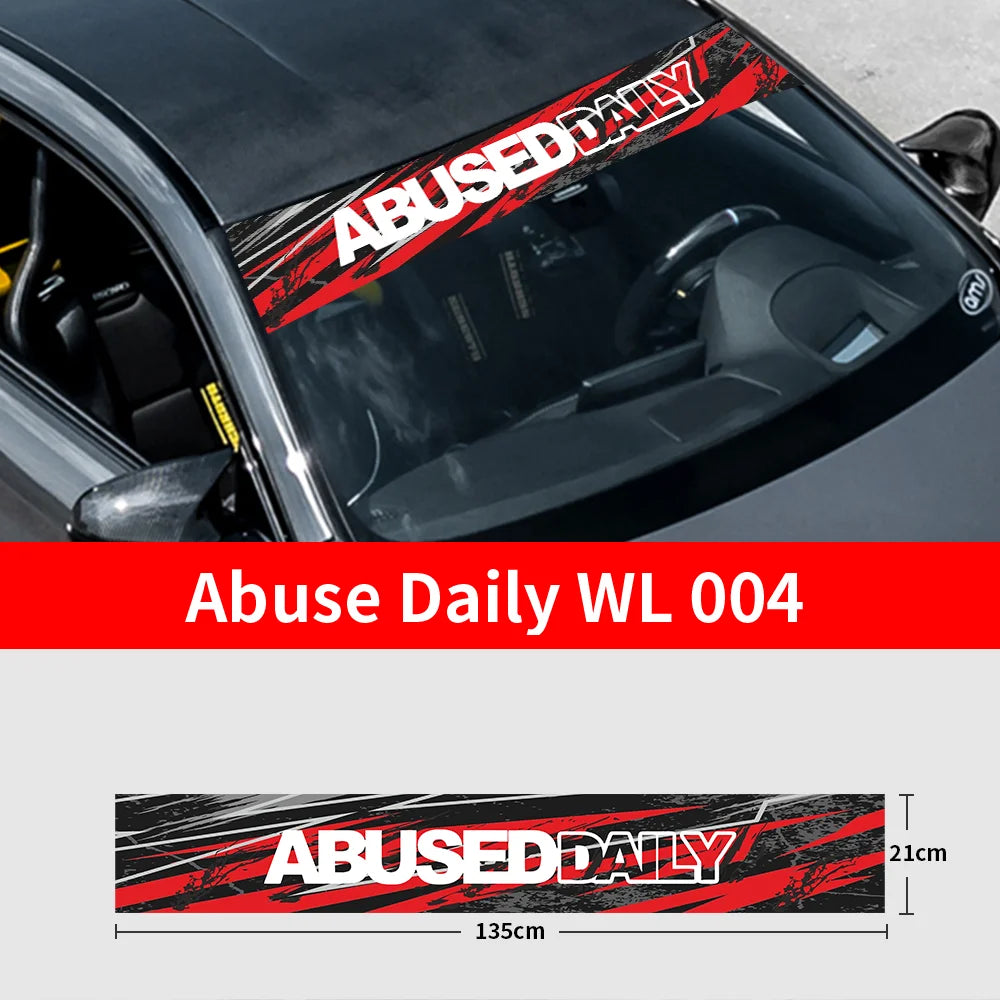 Abuse Daily Car Front and Rear Windshield Stickers Waterproof Sunscreen Windscreen Banner Decal Window Sticker Accessories