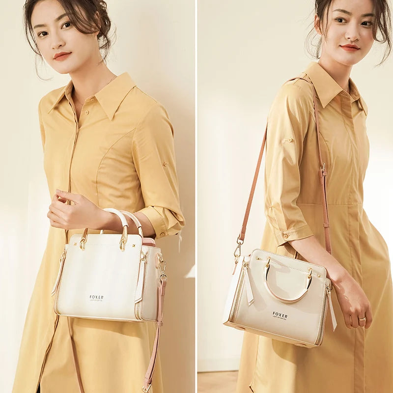FOXER Split Leather Women's Shoulder Bag Elegant Handbag 2026 New Female Large Tote Bag Luxury Design Crossbody Purse