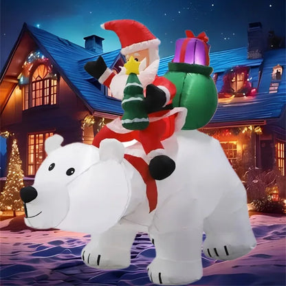 Inflatable Toy Santa Ride Polar Bear Shake Head Christmas Inflatable Model Luminous Christmas Atmosphere Decoration Model